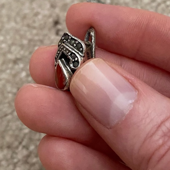 Vintage Sterling Silver & Carnelian Earrings - Picture 3 of 7